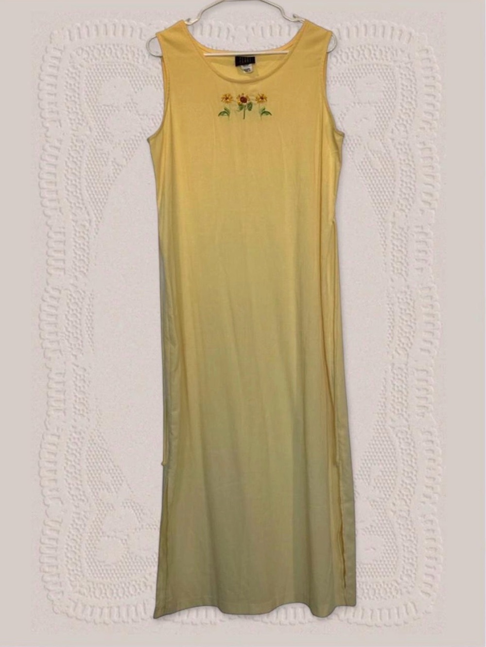 VTG TEDDI 90s Sheath Dress Sleeveless Sunflower Embroidery Yellow size 14